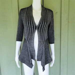 NWT INVESTMENTS Black Silver Open Front Cardigan PM Petite Medium